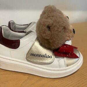🌷Monnalisa Kids White and Gold Bear Sneakers🌷